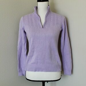 Lilac Cable Knit Detail Quarter Zip Mock Neck Pull Over Sweater